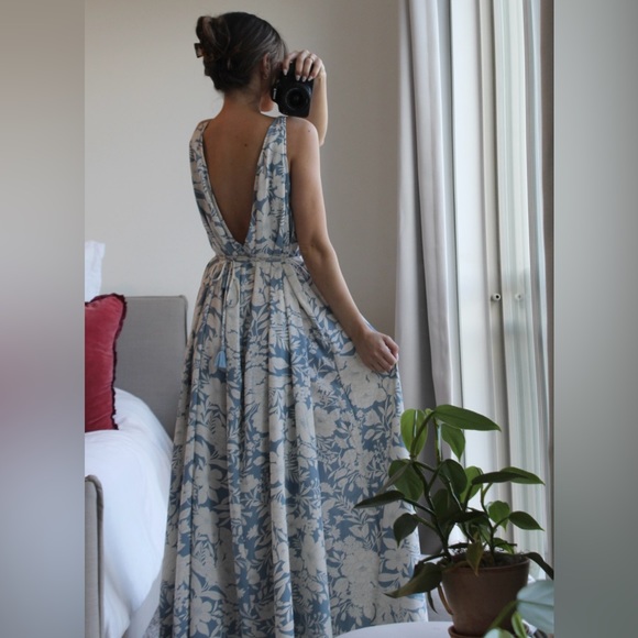 Light Blue Floral Flowy Maxi Dress - Picture 3 of 7